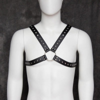 Сбруя мужская крестообразная с заклепками DS Fetish, экокожа, черная