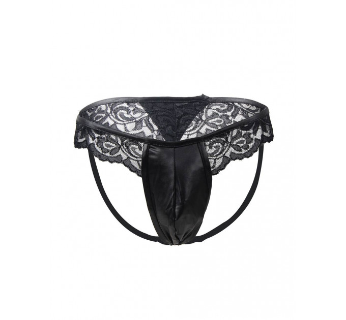 Сексуальные мужские трусы Star Night из экокожи с кружевом, черные, XS
